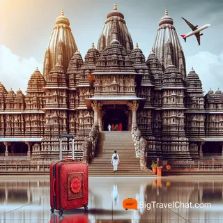 Религиозное значение храма Trayambakeshwar, красный туристический чемодан, храм background