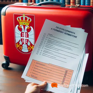 Список документов для подачи на ВНЖ в Сербии, на фоне красный туристический чемодан